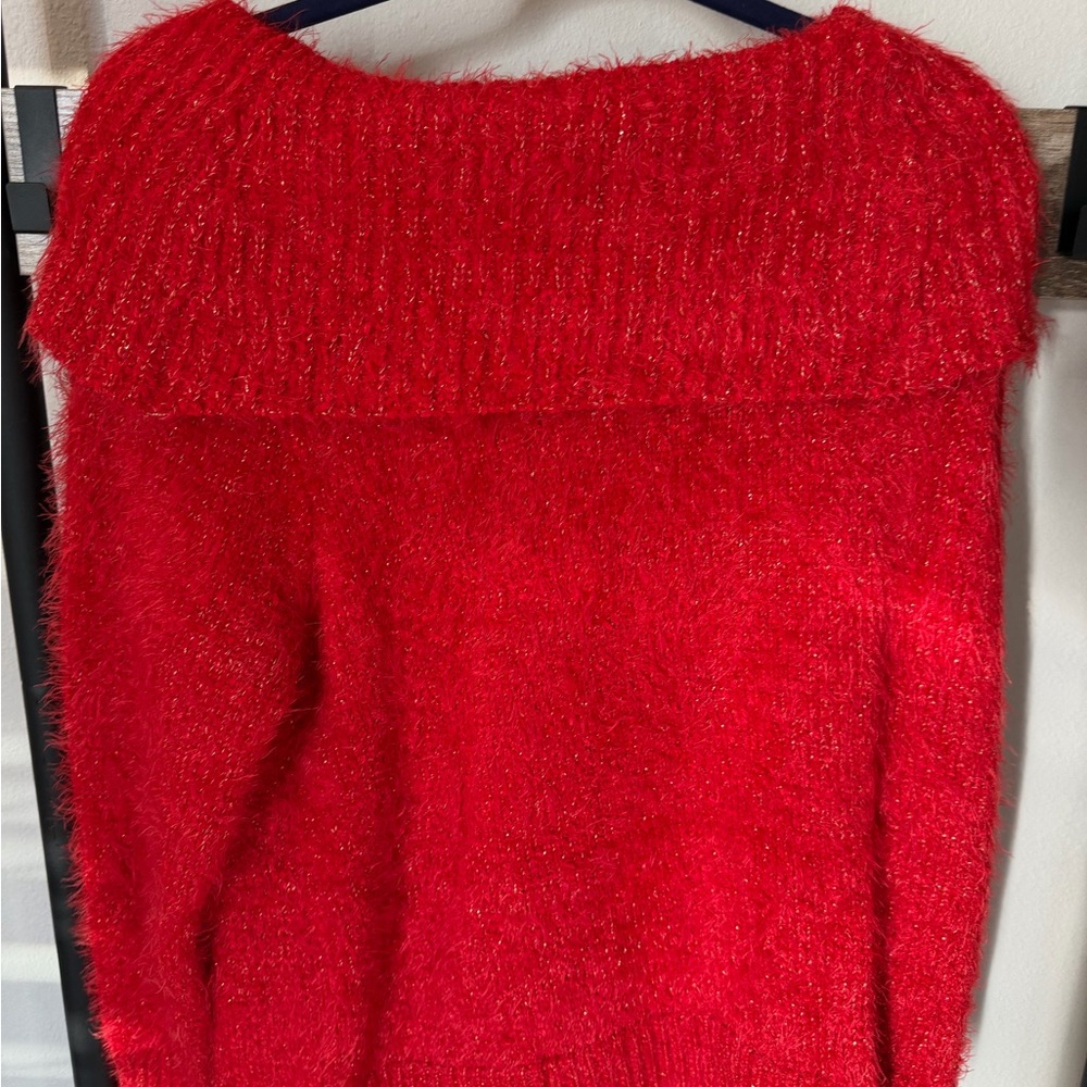 Ruby Rd. Vibrant Red Off-Shoulder Sweater - Picture 2 of 4